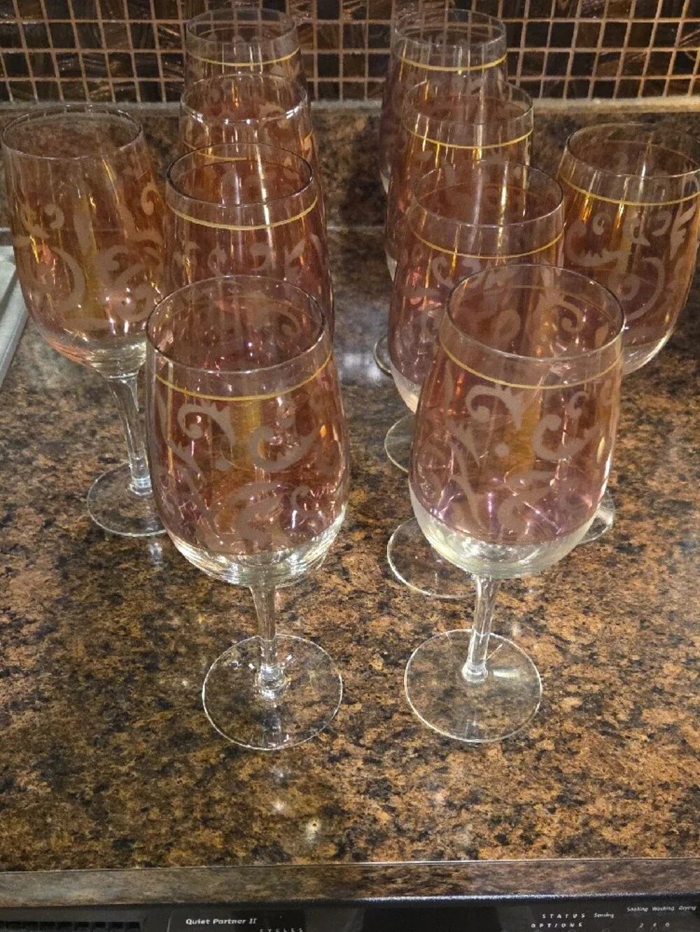 Elegant Rose Gold-Trim Wine Glasses - Set of 10